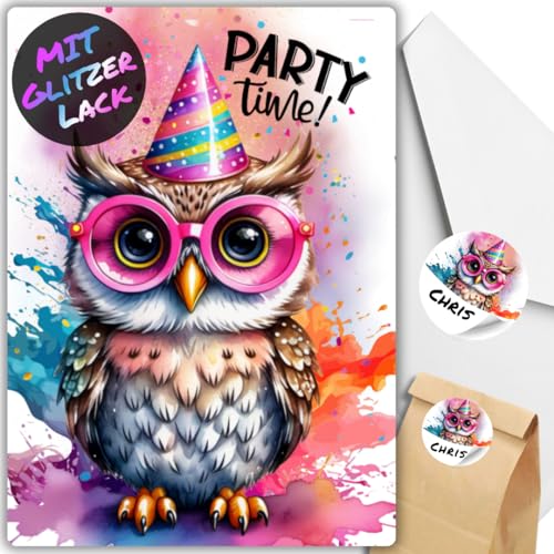 celebr8te 12x Party Eule Glitzer Einladungskarten - Teenager Kindergeburtstag Jungen & Mädchen - coole Tier Geburtstagseinladungen +12 Umschläge +24 Sticker +12 Geschenktüten celebr8te 12x Party Eule Glitzer Einladungskarten - Teenager Kindergeburtstag Jungen & Mädchen - coole Tier Geburtstagseinladungen +12 Umschläge +24 Sticker +12 Geschenktüten von celebr8te