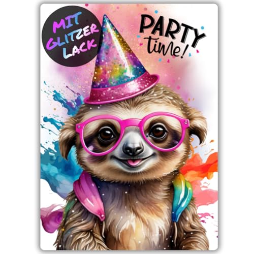 celebr8te 12x Party Faultier Glitzer Einladungskarten - Teenager Kindergeburtstag Jungen & Mädchen - coole Tier Geburtstagseinladungen inkl. Messenger Bild & Urlaubsgutschein celebr8te 12x Party Faultier Glitzer Einladungskarten - Teenager Kindergeburtstag Jungen & Mädchen - coole Tier Geburtstagseinladungen inkl. Messenger Bild & Urlaubsgutschein von celebr8te