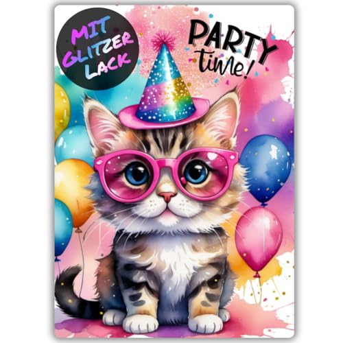 celebr8te 12x Party Katze Glitzer Einladungskarten - Teenager Kindergeburtstag Jungen & Mädchen - coole Tier Geburtstagseinladungen inkl. Messenger Bild & Urlaubsgutschein celebr8te 12x Party Katze Glitzer Einladungskarten - Teenager Kindergeburtstag Jungen & Mädchen - coole Tier Geburtstagseinladungen inkl. Messenger Bild & Urlaubsgutschein von celebr8te