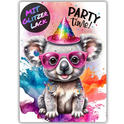 celebr8te 12x Party Koala Glitzer Einladungskarten - Teenager Kindergeburtstag Jungen & Mädchen - coole Tier Geburtstagseinladungen inkl. Messenger Bild & Urlaubsgutschein celebr8te 12x Party Koala Glitzer Einladungskarten - Teenager Kindergeburtstag Jungen & Mädchen - coole Tier Geburtstagseinladungen inkl. Messenger Bild & Urlaubsgutschein von celebr8te