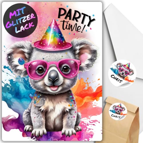 celebr8te 12x Party Koala Glitzer Einladungskarten - Teenager Kindergeburtstag Jungen & Mädchen - coole Tier Geburtstagseinladungen +12 Umschläge +24 Sticker +12 Geschenktüten celebr8te 12x Party Koala Glitzer Einladungskarten - Teenager Kindergeburtstag Jungen & Mädchen - coole Tier Geburtstagseinladungen +12 Umschläge +24 Sticker +12 Geschenktüten von celebr8te