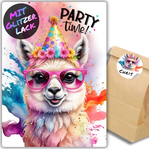 celebr8te 12x Party Lama Glitzer Einladungskarten - Teenager Kindergeburtstag Jungen & Mädchen - coole Tier Geburtstagseinladungen +12 Sticker +12 Geschenktüten celebr8te 12x Party Lama Glitzer Einladungskarten - Teenager Kindergeburtstag Jungen & Mädchen - coole Tier Geburtstagseinladungen +12 Sticker +12 Geschenktüten von celebr8te