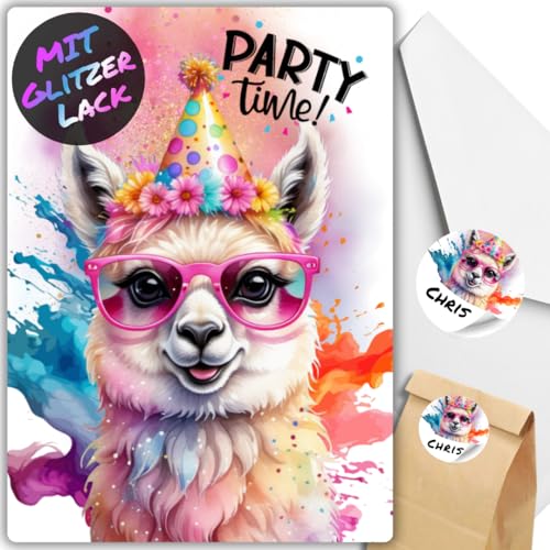 celebr8te 12x Party Lama Glitzer Einladungskarten - Teenager Kindergeburtstag Jungen & Mädchen - coole Tier Geburtstagseinladungen +12 Umschläge +24 Sticker +12 Geschenktüten celebr8te 12x Party Lama Glitzer Einladungskarten - Teenager Kindergeburtstag Jungen & Mädchen - coole Tier Geburtstagseinladungen +12 Umschläge +24 Sticker +12 Geschenktüten von celebr8te