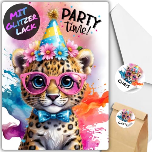 celebr8te 12x Party Leo Löwe Glitzer Einladungskarten - Teenager Kindergeburtstag Jungen & Mädchen - coole Tier Geburtstagseinladungen +12 Umschläge +24 Sticker +12 Geschenktüten celebr8te 12x Party Leo Löwe Glitzer Einladungskarten - Teenager Kindergeburtstag Jungen & Mädchen - coole Tier Geburtstagseinladungen +12 Umschläge +24 Sticker +12 Geschenktüten von celebr8te