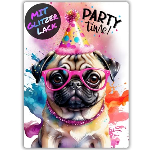 celebr8te 12x Party Mops Hund Glitzer Einladungskarten - Teenager Kindergeburtstag Jungen & Mädchen - coole Tier Geburtstagseinladungen inkl. Messenger Bild & Urlaubsgutschein celebr8te 12x Party Mops Hund Glitzer Einladungskarten - Teenager Kindergeburtstag Jungen & Mädchen - coole Tier Geburtstagseinladungen inkl. Messenger Bild & Urlaubsgutschein von celebr8te