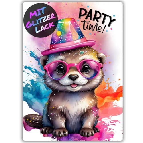 celebr8te 12x Party Otter Glitzer Einladungskarten - Teenager Kindergeburtstag Jungen & Mädchen - coole Tier Geburtstagseinladungen inkl. Messenger Bild & Urlaubsgutschein celebr8te 12x Party Otter Glitzer Einladungskarten - Teenager Kindergeburtstag Jungen & Mädchen - coole Tier Geburtstagseinladungen inkl. Messenger Bild & Urlaubsgutschein von celebr8te