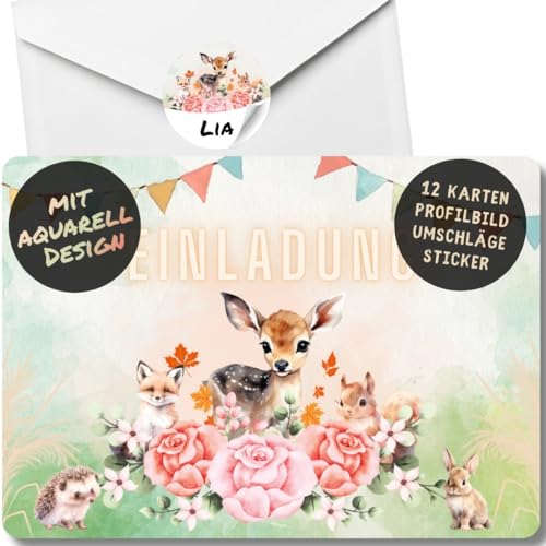 celebr8te 12x Waldtier Einladungskarten - Für den Kindergeburtstag von Mädchen - Tiere aus dem Wald Geburtstagseinladungen +12 Umschläge +12 Sticker celebr8te 12x Waldtier Einladungskarten - Für den Kindergeburtstag von Mädchen - Tiere aus dem Wald Geburtstagseinladungen +12 Umschläge +12 Sticker von celebr8te
