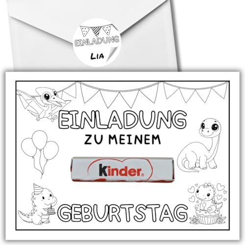 celebr8te 12x kreative Dino DIY Einladungskarten - Für den Kindergeburtstag von Jungen & Mädchen zum selbst gestalten - Partyeinladungen für Geburtstage +12 Umschläge +12 Sticker von celebr8te