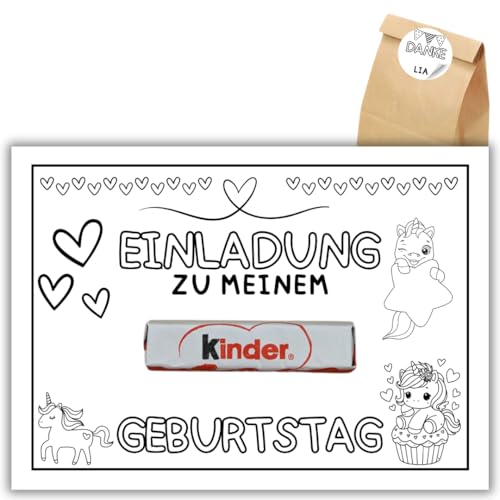 celebr8te 12x kreative Einhorn DIY Kinder Einladungskarten - Für den Kindergeburtstag von Jungen & Mädchen zum selbst gestalten - Partyeinladungen für Geburtstage +12 Sticker +12 Geschenktüten von celebr8te