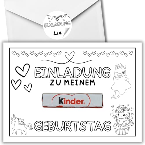 celebr8te 12x kreative Einhorn DIY Kinder Einladungskarten - Für den Kindergeburtstag von Jungen & Mädchen zum selbst gestalten - Partyeinladungen für Geburtstage +12 Umschläge +12 Sticker von celebr8te