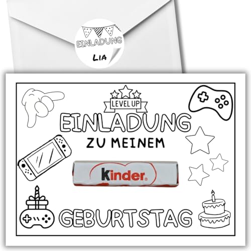 celebr8te 12x kreative Gaming DIY Einladungskarten - Für den Kindergeburtstag von Jungen & Mädchen zum selbst gestalten - Partyeinladungen für Geburtstage +12 Umschläge +12 Sticker von celebr8te