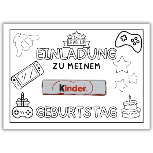 celebr8te 12x kreative Gaming DIY Einladungskarten - Für den Kindergeburtstag von Jungen & Mädchen zum selbst gestalten - Partyeinladungen für Geburtstage inkl. Messenger Bild & Urlaubsgutschein von celebr8te
