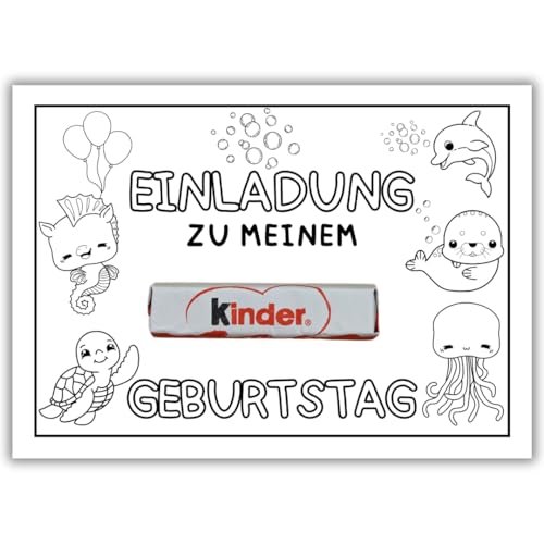 celebr8te 12x kreative Meerestiere DIY Einladungskarten - Für den Kindergeburtstag von Jungen & Mädchen zum selbst gestalten - Partyeinladungen für Geburtstage inkl. Messenger Bild & Urlaubsgutschein von celebr8te