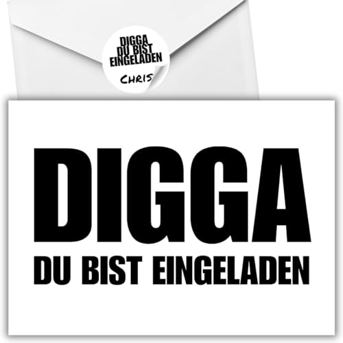 celebr8te 12x lässige Geburtstagseinladungen - DIGGA Einladungskarten für Kindergeburtstag Jungen - Teenager Party Einladungskarten +12 Umschläge +12 Sticker von celebr8te