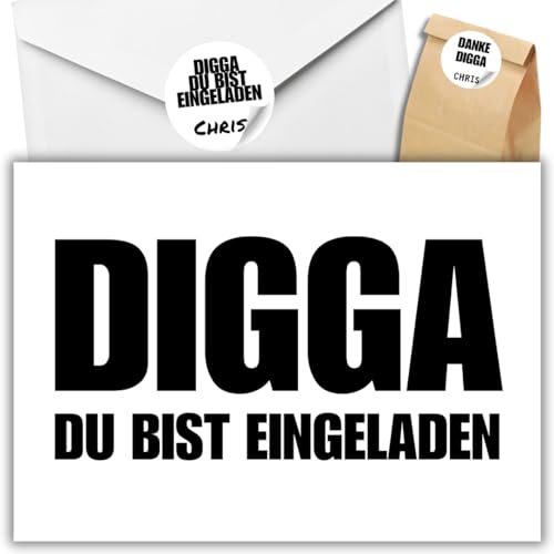 celebr8te 12x lässige Geburtstagseinladungen - DIGGA Einladungskarten für Kindergeburtstag Jungen - Teenager Party Einladungskarten +12 Umschläge +24 Sticker +12 Geschenktüten celebr8te 12x lässige Geburtstagseinladungen - DIGGA Einladungskarten für Kindergeburtstag Jungen - Teenager Party Einladungskarten +12 Umschläge +24 Sticker +12 Geschenktüten von celebr8te