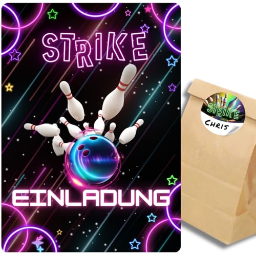 celebr8te 12x pinke Bowling Einladungskarten - Für den Kindergeburtstag von Jungen & Mädchen - Coole Partyeinladungen für Geburtstage +12 Sticker +12 Geschenktüten celebr8te 12x pinke Bowling Einladungskarten - Für den Kindergeburtstag von Jungen & Mädchen - Coole Partyeinladungen für Geburtstage +12 Sticker +12 Geschenktüten von celebr8te