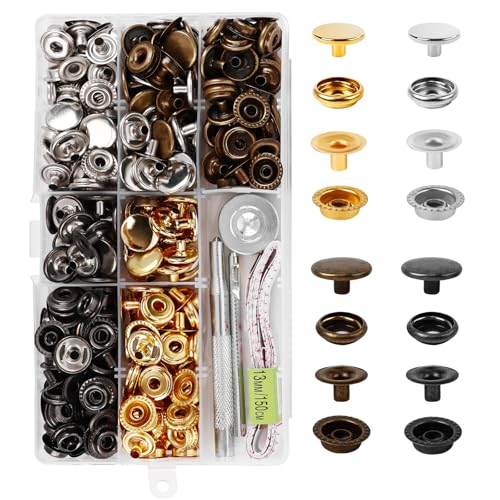 320-teiliges Edelstahl-Druckknopf-Set, 15 mm, robuste Druckknöpfe, Kappe mit 3 Einstellwerkzeug und 150 cm Maßband, Druckknopf-Set für Stofftasche, Lederkleidung, Boot, Leinwand (80 Set/4 Farben) von cenoz