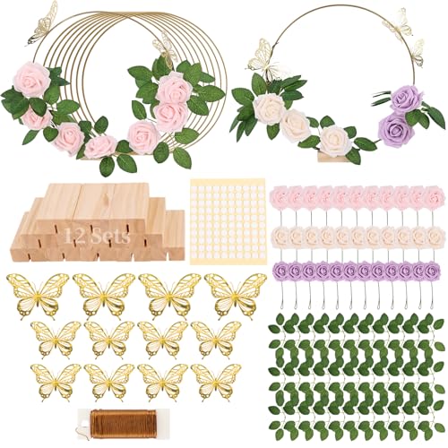 cenoz 12er-Set Metall-Blumen-Kreolen mit Ständer, goldfarbener Mittelstück mit 3D-Schmetterlings-Dekoration und PE-Schaum-Blume, Metallreifen zum Basteln für selbstgemachte cenoz 12er-Set Metall-Blumen-Kreolen mit Ständer, goldfarbener Mittelstück mit 3D-Schmetterlings-Dekoration und PE-Schaum-Blume, Metallreifen zum Basteln für selbstgemachte von cenoz