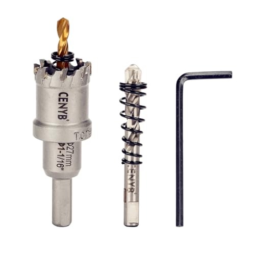 CENYB 1-1/16 Zoll, 27mm Lochsäge Hartmetall-Bohrer mit Wolframkarbidspitzen und 2 Titan-beschichtete Führungsbohrer, geeignet für Hartmetalle und Stahl. von cenyb