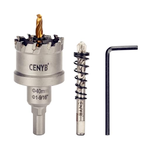 CENYB 1-9/16 Zoll, 40mm Lochsäge Hartmetall-Bohrer mit Wolframkarbidspitzen und 2 Titan-beschichtete Führungsbohrer, geeignet für Hartmetalle und Kunststoffe. von cenyb
