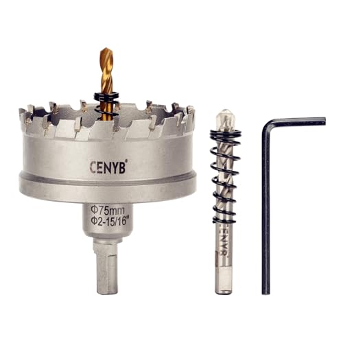 CENYB 2-15/16 Zoll, 75mm Lochsäge Hartmetall-Bohrer mit Wolframkarbidspitzen und 2 Titan-beschichtete Führungsbohrer, geeignet für Hartmetalle und Edelstahl. von cenyb