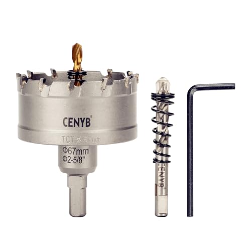 CENYB 2-5/8 Zoll, 67mm Lochsäge Hartmetall-Bohrer mit Wolframkarbidspitzen und 2 Titan-beschichtete Führungsbohrer, geeignet für Aluminiumlegierungen und Edelstahl. von cenyb