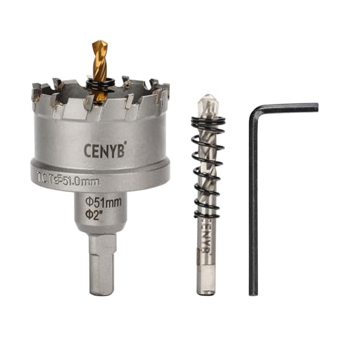 CENYB 2 Zoll, 51mm Lochsäge Hartmetall-Bohrer mit Wolframkarbidspitzen und 2 Titan-beschichtete Führungsbohrer, geeignet für Stahl und Holz. von cenyb