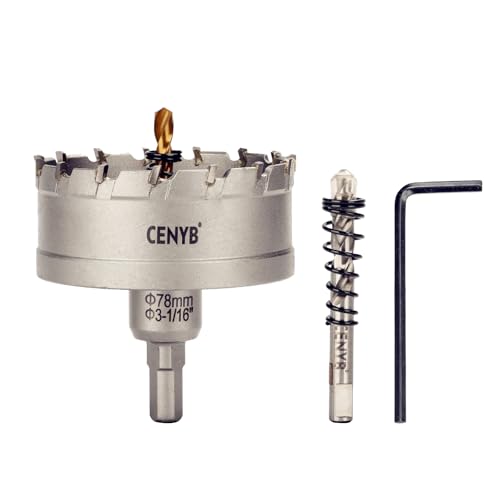 CENYB 3-1/16 Zoll,78mm Wolframkarbid-Lochsäge Hartmetall-Bohrer mit 2 Titanbeschichteten Zentrierbohrern für Metall, Stahl, Eisen, Holz, Kunststoff CENYB 3-1/16 Zoll,78mm Wolframkarbid-Lochsäge Hartmetall-Bohrer mit 2 Titanbeschichteten Zentrierbohrern für Metall, Stahl, Eisen, Holz, Kunststoff von cenyb
