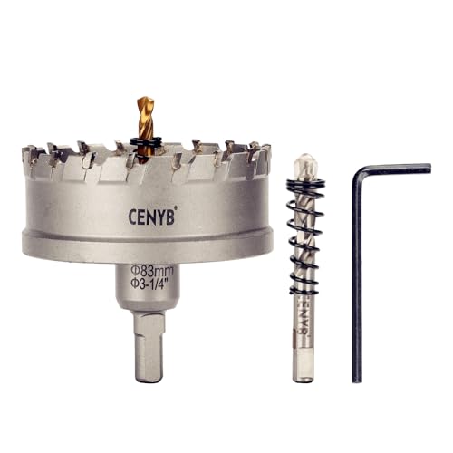 CENYB 3-1/4 Zoll, 83mm Lochsäge Hartmetall-Bohrer mit Wolframkarbidspitzen und 2 Titan-beschichtete Führungsbohrer, geeignet für Aluminiumlegierungen und Kunststoffe. CENYB 3-1/4 Zoll, 83mm Lochsäge Hartmetall-Bohrer mit Wolframkarbidspitzen und 2 Titan-beschichtete Führungsbohrer, geeignet für Aluminiumlegierungen und Kunststoffe. von cenyb