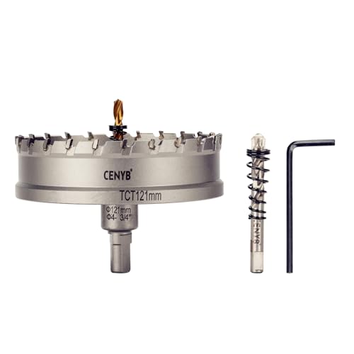 CENYB 4-3/4 Zoll, 121mm Lochsäge Hartmetall-Bohrer mit Wolframkarbidspitzen und 2 Titan-beschichtete Führungsbohrer, geeignet für Aluminiumlegierungen und Kunststoffe. von cenyb