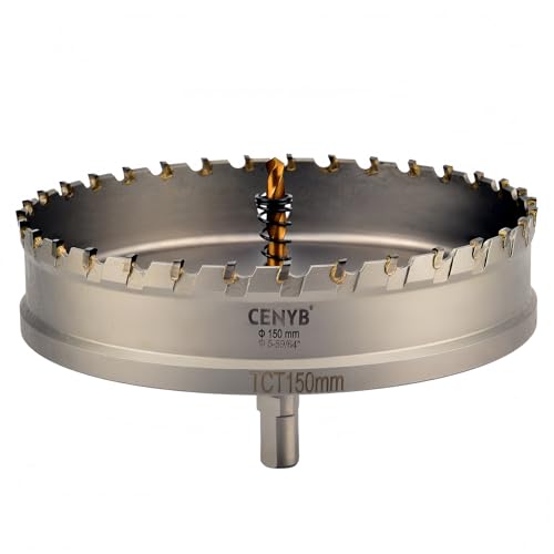 CENYB 5-59/64" (150mm) Wolframkarbid-Lochsäge Hartmetall-Bohrer mit 2 titanbeschichteten Zentrierbohrern für Hartmetall, Edelstahl, Eisen, Aluminiumlegierung, Holz und Kunststoff von cenyb