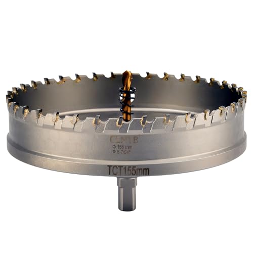 CENYB 6-7/64" (155mm) Wolframkarbid-Lochsäge Hartmetall-Bohrer mit 2 titanbeschichteten Zentrierbohrern für Hartmetall, Edelstahl, Eisen, Aluminiumlegierung, Holz und Kunststoff von cenyb