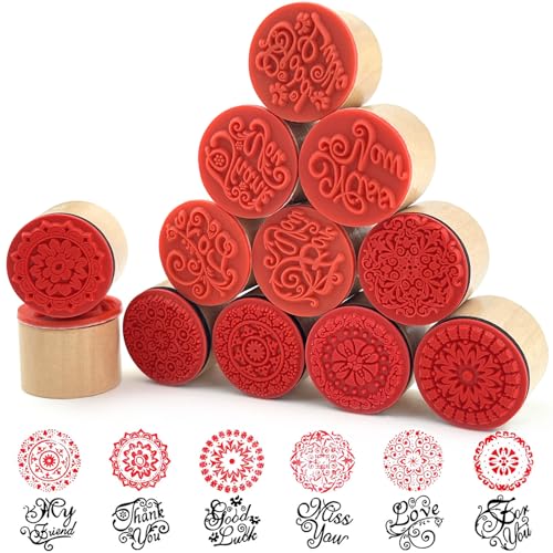 cersaty® 12 Stk Holzstempel, 2.5×3cm Dtempel Set Holz Gummistempel für Stempel,DIY Scrapbooks, Fotoalben,Kartenherstellung,Einladungskarten,Tagesplaner von cersaty