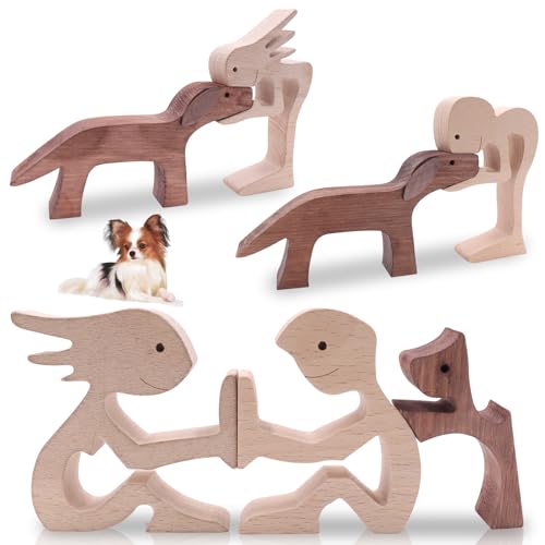 cersaty 3 Paare Holzfiguren Skulptur Ornamente, Kreativität Holzfiguren Hund für Zuhause,Büro,Wohnzimmer,Hundeliebhaber Handgefertigte Holzstatue Welpen von cersaty