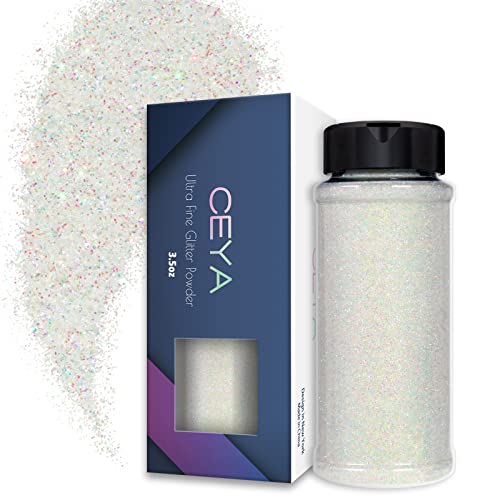 Ceya 100 g ultrafeines Glitzerpuder, bunt, weiß, schillernd, 0,2 mm für Schleim-Epoxidharz, Nagelkunst, Festival, Make-up, Scrapbook, Hochzeitskarten, Schmuck, Malerei Kunst von ceya