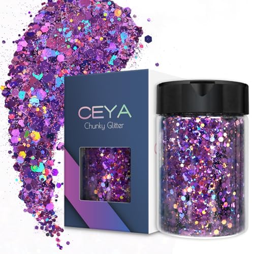 Ceya 100g Holographisches Glitzerpuder, schillerndes Glitzerpuder, für Nagelkunst, Haare, Epoxidharz, Becher, Schleim, Malerei, Festivaldekoration, Violett Ceya 100g Holographisches Glitzerpuder, schillerndes Glitzerpuder, für Nagelkunst, Haare, Epoxidharz, Becher, Schleim, Malerei, Festivaldekoration, Violett von ceya