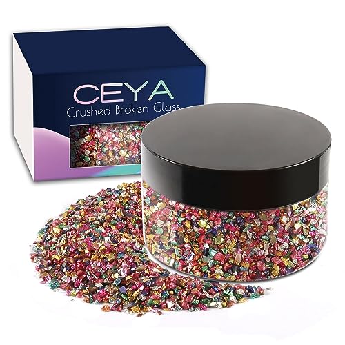 Ceya Crushed unregelmäßiges Glas, 5.3oz/150 g, gemischte Farben, Metallic-Kristall-Chips, gebrochenes Glas, Glitzer, 2-4 mm, Bastelglitzer für Nagelkunst, Epoxidharz, Untersetzer, Telefonhülle von ceya