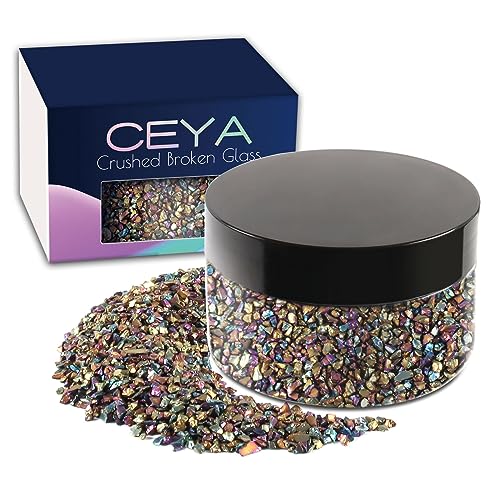 Ceya Crushed unregelmäßiges Glas 5.3oz/150 g Farbverlauf AB Metallic Kristallchips gebrochenes Glas Glitzer 2-4 mm Handwerk Glitzer für Nagelkunst Epoxidharz Form Telefonkasten Schmuckherstellung von ceya