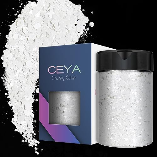 Ceya Dicker Glitzer, 3.5oz/100 g, Perlweiß, Bastelglitzer, gemischte feine Flocken, schillernde Nagel-Pailletten für Nagelkunst, Haare, Epoxidharz, Tumbler, Schleim, Malerei, Festival-Dekoration Ceya Dicker Glitzer, 3.5oz/100 g, Perlweiß, Bastelglitzer, gemischte feine Flocken, schillernde Nagel-Pailletten für Nagelkunst, Haare, Epoxidharz, Tumbler, Schleim, Malerei, Festival-Dekoration von ceya