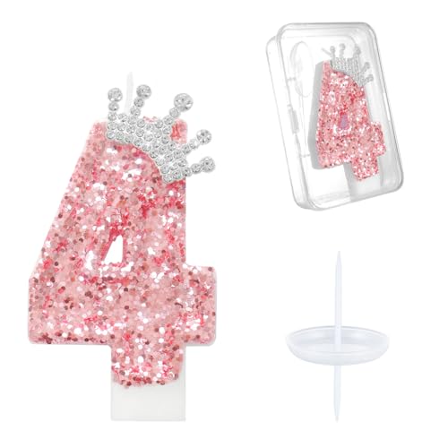 Ceya Geburtstagskerzen mit Zahl 4, rosa Krone für Kuchen, glitzernde Zahlen, 8 cm, Kuchendekoration, Dekoration für Mädchen, Frauen, Wiedervereinigungen, Jahrestag, Partyzubehör Ceya Geburtstagskerzen mit Zahl 4, rosa Krone für Kuchen, glitzernde Zahlen, 8 cm, Kuchendekoration, Dekoration für Mädchen, Frauen, Wiedervereinigungen, Jahrestag, Partyzubehör von ceya