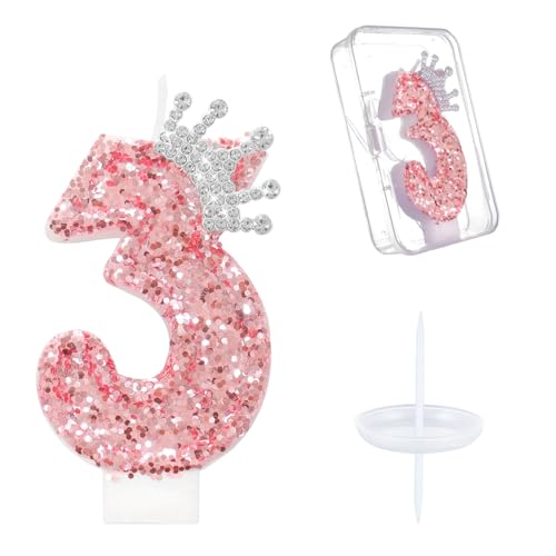 Ceya Geburtstagskerzen mit der Zahl 3, rosa Krone für Kuchen, glitzernde Zahlen, 8 cm, Kuchendekoration, Dekoration für Mädchen, Frauen, Wiedervereinigungen, Jahrestag, Partyzubehör Ceya Geburtstagskerzen mit der Zahl 3, rosa Krone für Kuchen, glitzernde Zahlen, 8 cm, Kuchendekoration, Dekoration für Mädchen, Frauen, Wiedervereinigungen, Jahrestag, Partyzubehör von ceya