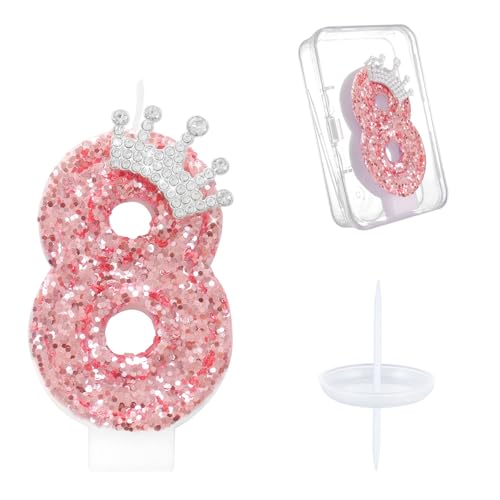 Ceya Geburtstagskerzen mit der Zahl 8, rosa Krone für Kuchen, glitzernde Zahlen, 8 cm, Kuchendekoration, Dekoration für Mädchen, Frauen, Wiedervereinigungen, Jahrestag, Partyzubehör Ceya Geburtstagskerzen mit der Zahl 8, rosa Krone für Kuchen, glitzernde Zahlen, 8 cm, Kuchendekoration, Dekoration für Mädchen, Frauen, Wiedervereinigungen, Jahrestag, Partyzubehör von ceya