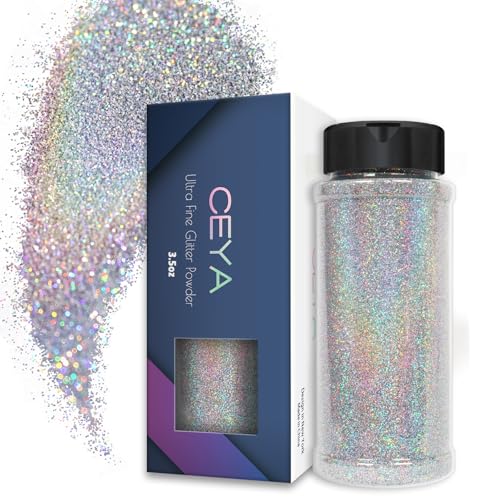 Ceya Glitzer Pulver Ultra Fein 0.2mm Glitzer Pulver für Schleim Epoxidharz Becher, Schmuck, Nail Art Festival Make Up Malerei Hochzeitskarten Laser Silber 100g Ceya Glitzer Pulver Ultra Fein 0.2mm Glitzer Pulver für Schleim Epoxidharz Becher, Schmuck, Nail Art Festival Make Up Malerei Hochzeitskarten Laser Silber 100g von ceya
