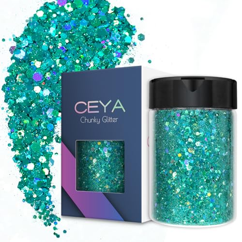 Ceya Holografischer, klobiger Glitzer, 3.5oz/100 g, Cyan-Kunst, Glitzer-Pulver, gemischte feine Flocken, schillernde Nagel-Pailletten für Epoxidharz, Becher, Schleim, Malerei, Festival-Dekoration Ceya Holografischer, klobiger Glitzer, 3.5oz/100 g, Cyan-Kunst, Glitzer-Pulver, gemischte feine Flocken, schillernde Nagel-Pailletten für Epoxidharz, Becher, Schleim, Malerei, Festival-Dekoration von ceya