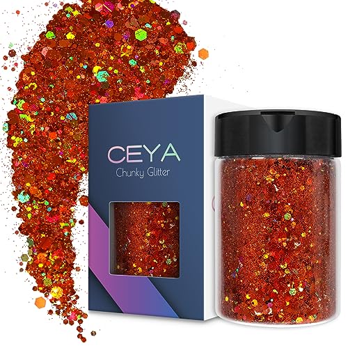 Ceya Holografischer grober Glitzer, 3.5oz/100 g, Bronze, Bastelglitzer, gemischte feine Flocken, schillernde Nagel-Pailletten für Epoxidharz, Haare, Tumbler, Schleim, Malerei, Festival-Dekoration von ceya