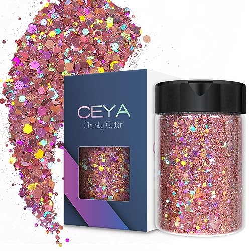 Ceya Holografischer grober Glitzer, 3.5oz/100 g, rosafarbenes Mauven-Glitzer-Puder, gemischte feine Flocken, schillernde Nagel-Pailletten für Epoxidharz, Becher, Schleim, Malerei, Festival-Dekoration Ceya Holografischer grober Glitzer, 3.5oz/100 g, rosafarbenes Mauven-Glitzer-Puder, gemischte feine Flocken, schillernde Nagel-Pailletten für Epoxidharz, Becher, Schleim, Malerei, Festival-Dekoration von ceya