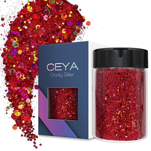 Ceya Holografischer grober Glitzer, 3.5oz/100g, weinrot, Bastelglitzer, gemischte feine Flocken, schillernde Nagel-Pailletten für Nagelkunst, Epoxidharz, Becher, Schleim, Malerei, Festival-Dekoration Ceya Holografischer grober Glitzer, 3.5oz/100g, weinrot, Bastelglitzer, gemischte feine Flocken, schillernde Nagel-Pailletten für Nagelkunst, Epoxidharz, Becher, Schleim, Malerei, Festival-Dekoration von ceya