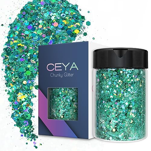 Ceya Holografischer grober Glitzer, 5.3oz/100 g, Frühlingsgrün, Bastelglitzer, gemischte grobe und feine Flocken, schillernde Nagel-Pailletten für Epoxidharz, Becher, Schleim, Festival-Dekoration Ceya Holografischer grober Glitzer, 5.3oz/100 g, Frühlingsgrün, Bastelglitzer, gemischte grobe und feine Flocken, schillernde Nagel-Pailletten für Epoxidharz, Becher, Schleim, Festival-Dekoration von ceya