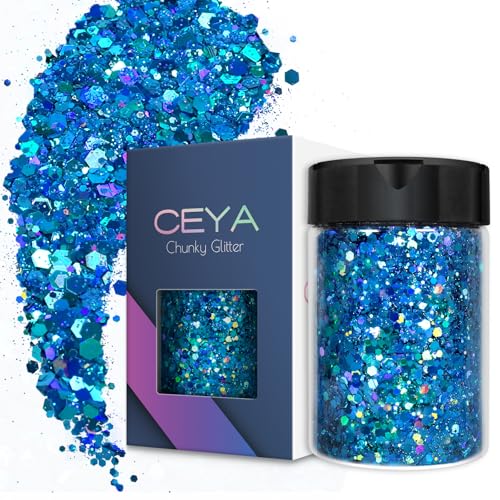 Ceya Holografischer klobiger Glitzer, 3.5oz/100 g, himmelblau, Bastelglitzer, gemischte grobe und feine Flocken, schillernde Nagelpailletten für Epoxidharz, Tumbler, Schleim, Festival-Dekoration Ceya Holografischer klobiger Glitzer, 3.5oz/100 g, himmelblau, Bastelglitzer, gemischte grobe und feine Flocken, schillernde Nagelpailletten für Epoxidharz, Tumbler, Schleim, Festival-Dekoration von ceya