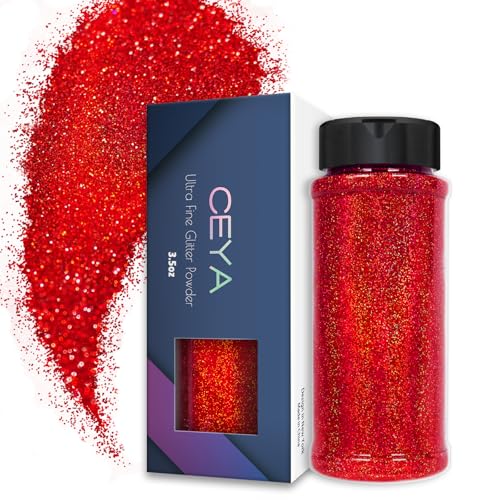 Ceya Holografischer ultrafeiner Glitzer, 3.5oz/100 g, Laser rot, feiner Premium-Kunst, feiner Premium-Laserpulver, für Epoxidharz, Handwerk, Becher, Schleim, Nagelkunst, Festival, Malerei von ceya